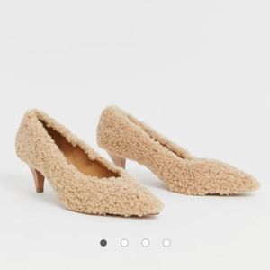 Asos Sensation Kitten Heels in Teddy Fleece